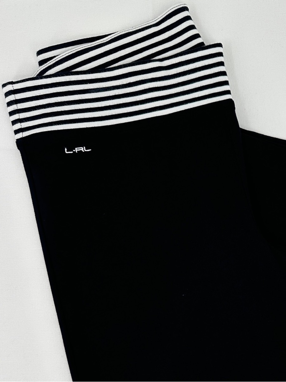 Lauren Active Ralph Lauren Fold-Over Yoga Pants Women’s Medium Black Wide Leg - Picture 2 of 6